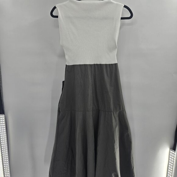 Zara White Green Cotton Ribbed Pockets Sleeveless Midi Dress Medium - Picture 5 of 13